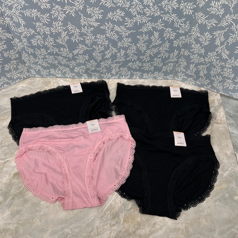 NEW Auden cloud knit bikini panties cloud knit underwear 4pr black pink LOT 4 M